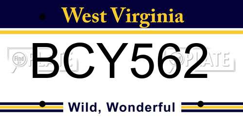 BCY562 West Virginia License Plate