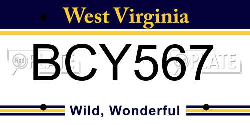 BCY567 West Virginia License Plate