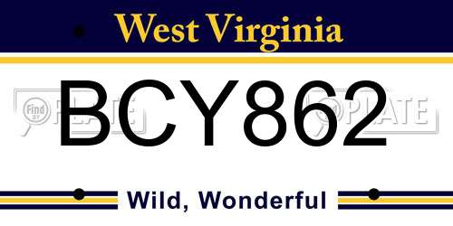 BCY862 West Virginia License Plate