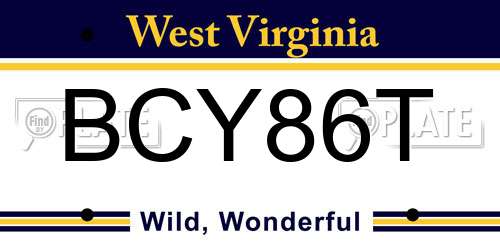 BCY86T West Virginia License Plate