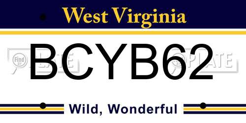 BCYB62 West Virginia License Plate