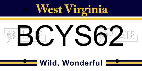 BCYS62 West Virginia License Plate