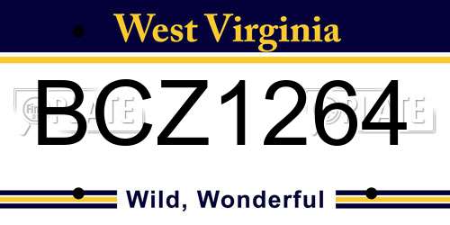 BCZ1264 West Virginia License Plate