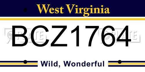 BCZ1764 West Virginia License Plate