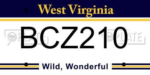 BCZ210 West Virginia License Plate