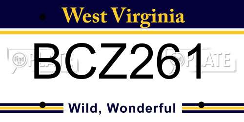 BCZ261 West Virginia License Plate