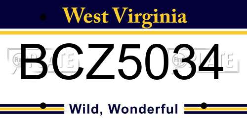 BCZ5034 West Virginia License Plate