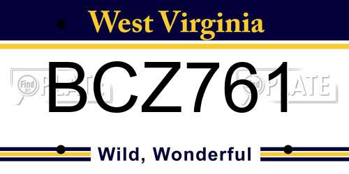 BCZ761 West Virginia License Plate