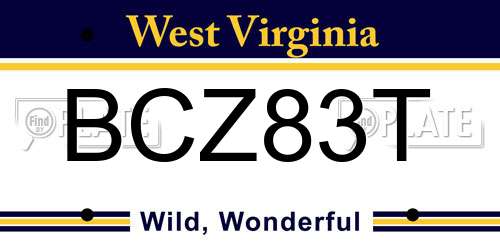 BCZ83T West Virginia License Plate