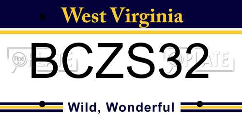 BCZS32 West Virginia License Plate