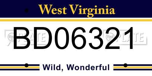 BD06321 West Virginia License Plate