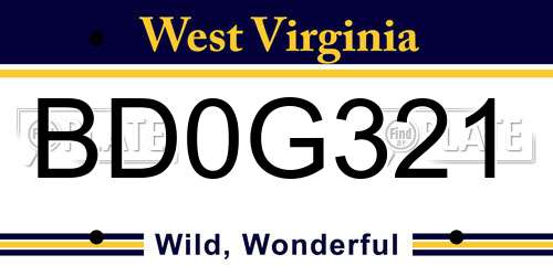 BD0G321 West Virginia License Plate