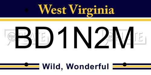 BD1N2M West Virginia License Plate