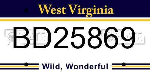 BD25869 West Virginia License Plate