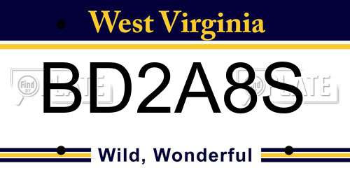 BD2A8S West Virginia License Plate
