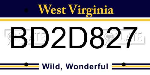 BD2D827 West Virginia License Plate
