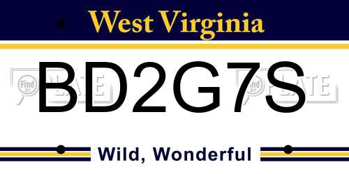 BD2G7S West Virginia License Plate