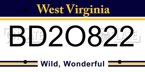 BD2O822 West Virginia License Plate
