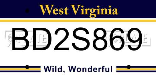 BD2S869 West Virginia License Plate