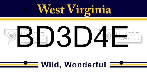 BD3D4E West Virginia License Plate