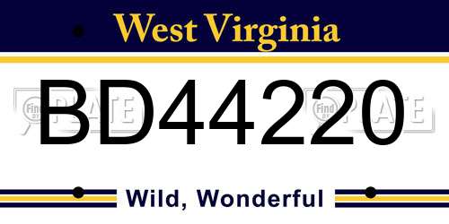 BD44220 West Virginia License Plate