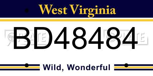 BD48484 West Virginia License Plate