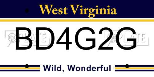 BD4G2G West Virginia License Plate