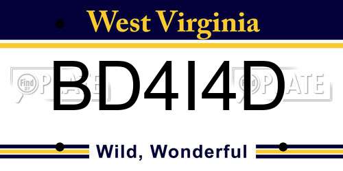 BD4I4D West Virginia License Plate