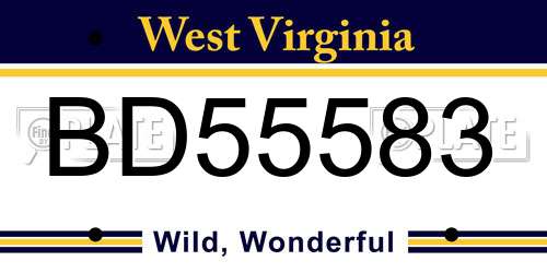 BD55583 West Virginia License Plate