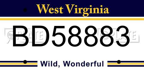 BD58883 West Virginia License Plate