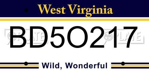 BD5O217 West Virginia License Plate