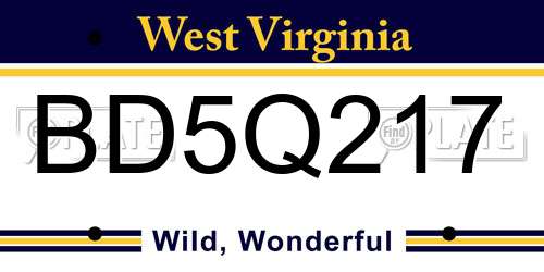 BD5Q217 West Virginia License Plate