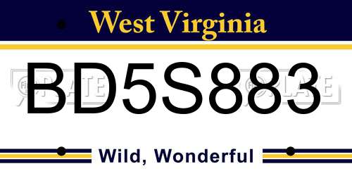BD5S883 West Virginia License Plate