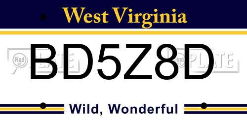 BD5Z8D West Virginia License Plate