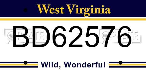 BD62576 West Virginia License Plate