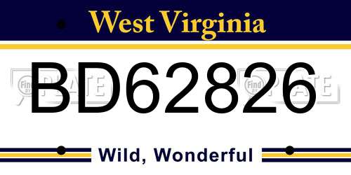 BD62826 West Virginia License Plate
