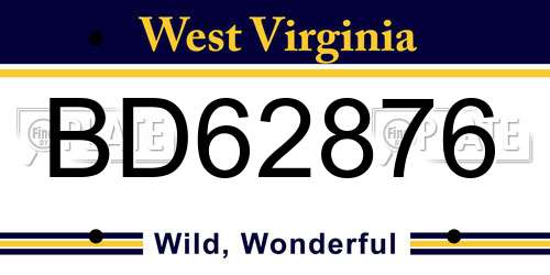 BD62876 West Virginia License Plate