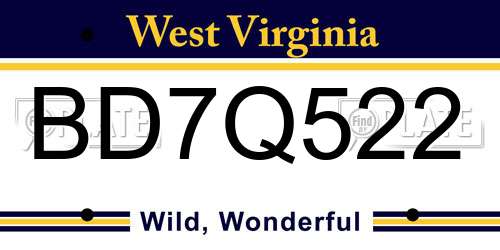 BD7Q522 West Virginia License Plate