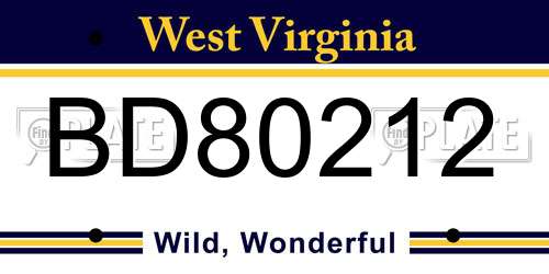 BD80212 West Virginia License Plate