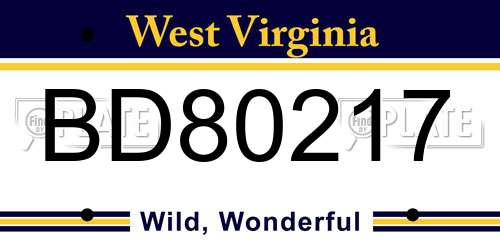 BD80217 West Virginia License Plate