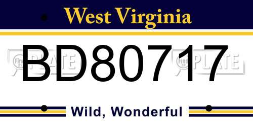 BD80717 West Virginia License Plate