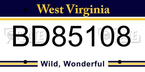 BD85108 West Virginia License Plate