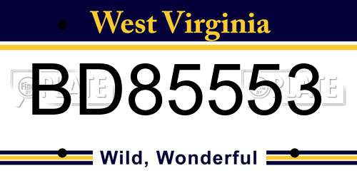 BD85553 West Virginia License Plate