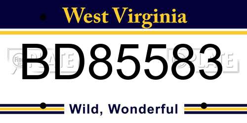 BD85583 West Virginia License Plate