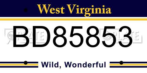 BD85853 West Virginia License Plate