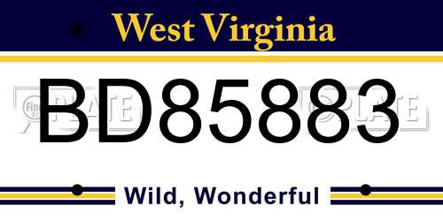 BD85883 West Virginia License Plate