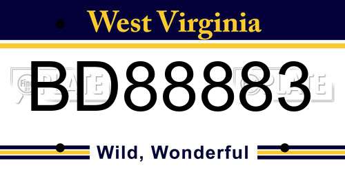BD88883 West Virginia License Plate