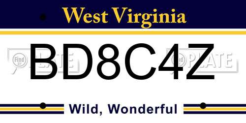 BD8C4Z West Virginia License Plate