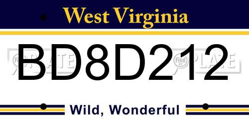 BD8D212 West Virginia License Plate