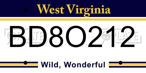 BD8O212 West Virginia License Plate
